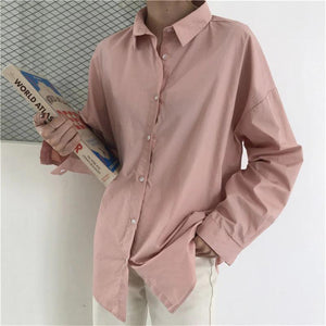 Solid Loose Casual Blouse Shirt
