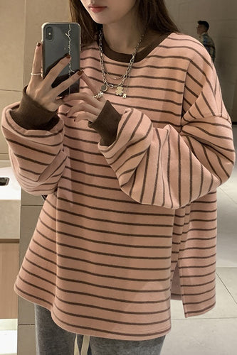 Casual Pink Striped Long Sleeve Loose Shirt