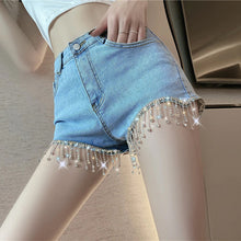 Beads Tassel Thin Denim Shorts Jeans