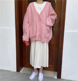 Loose V-Neck Pink Cardigan Sweater