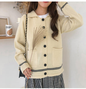 Preppy Style Knitted Cardigan Sweater