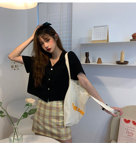 Sweet Simple Pocket Cropped Slim Shirt