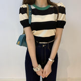 O-Neck Casual Striped Short Sleeve Shirt
