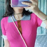 Contrast Color Knitting Polo Shirt