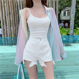 Rainbow Sexy Transparent Mesh Blouse Shirt