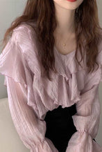 Long Sleeve Ruffles Elegant Chiffon Blouse Shirt