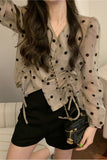 Long Sleeve Dot Pattern Chiffon Blouse Shirts