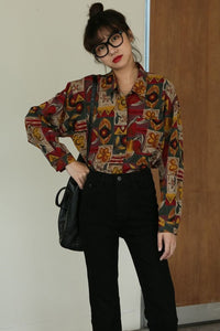 Long Sleeve Retro Flowers Blouse Shirt