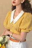Yellow Plaid Puff Sleeve Retro Shirt