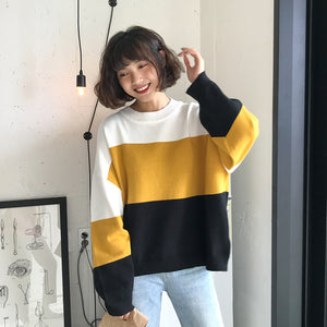 2 Colors O Neck Knitted Sweater