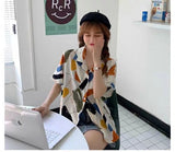 Panelled Geometric Retro Short Sleeve Blouse Shirt