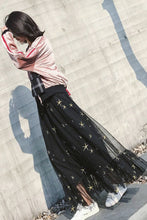 Stars Embroidery Tulle Mesh Pleated Skirt