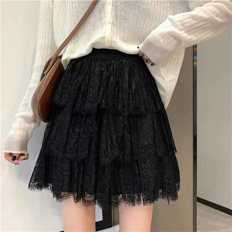 High Waist Elegant Pleated A-Line Lace Skirts – Tomscloth