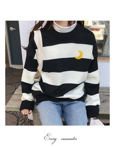 Moon Embroidery Oversized Sweater 