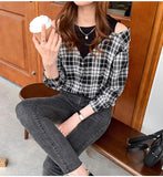 Loose Fake Two Piece Style Plaid Shirt