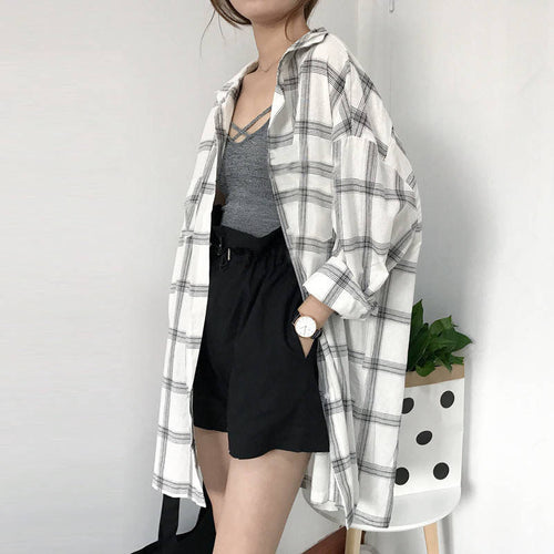 Long Sleeve Loose Plaid Shirt