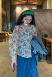 Flower Pattern Casual Chiffon Blouse Shirt