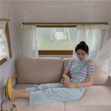 Colorful Striped Stand Collar Crop Shirt