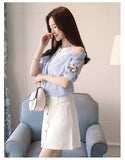 Striped Flower Embroidered Blouse Shirt