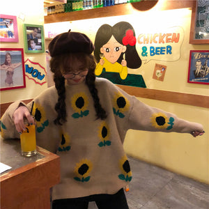 Sunflower Pattern Knitted Sweater