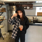 Long Sleeve Shirts Plaid Hooded Style