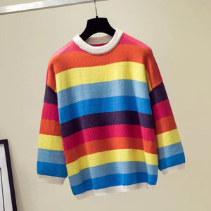 Loose Rainbow Striped Cashmere Sweater