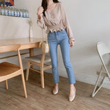V-Neck Flare Sleeve Polka Dot Blouse Shirt