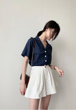 High Waist Wide Leg Casual Cotton Shorts