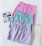 High Waist Pastel Color Denim Skirt