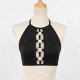 Halter Front Hollow Out Metal Loop Back 