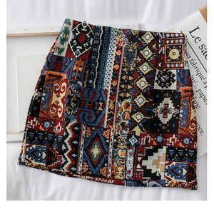 Boho Pattern Embroidered Woolen Mini Skirt