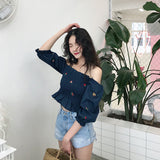 Vintage Flower Embroidery Off Shoulder Cropped Blouse