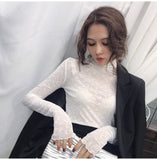 Sexy Lace Collar Moon Printed Long Sleeve Shirt