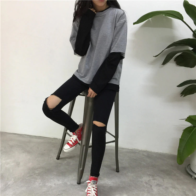 2 Colors Combination Casual Sweatshirt – Tomscloth