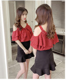 Off Shoulder Polka Dot V-Neck Blouse Shirt
