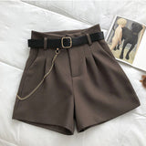 High Waist Basic Office Shorts With Belt and Chain
