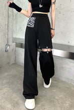 Hollow Out Black Wide Leg Cargo Pants