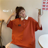 Loose Solid Colors Short Sleeve Turn Down Collar Shirts