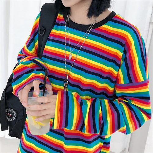 Long Sleeve Rainbow Striped Shirt