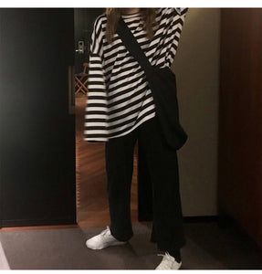 Black and White Striped Oversize Long Sleeve Shirt