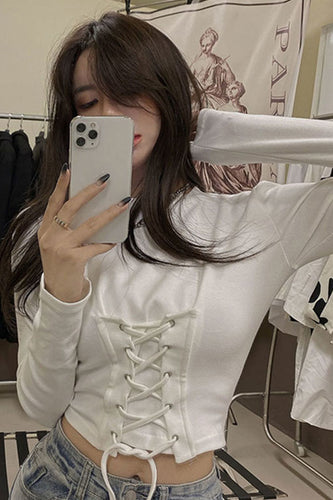 Long Sleeve O-Neck Sexy Bandage Shirts