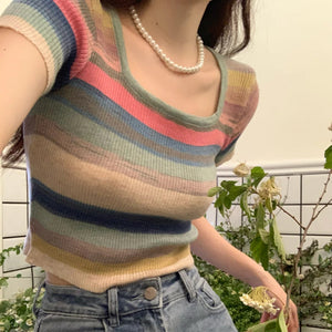 Sexy Striped Knitted Slim Shirt