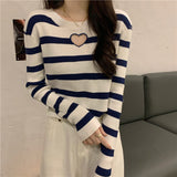 Love Shape Hole Casual Striped Sweater