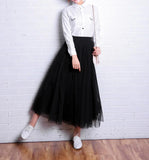 High Waist Elastic Tulle Mesh Pleated Skirt