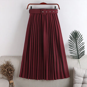 High Waist Belted Elegant Pleated Skirts