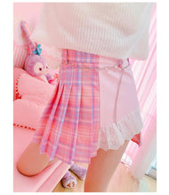 High Waist Plaid Irregular Lace Trim Mini Skirt