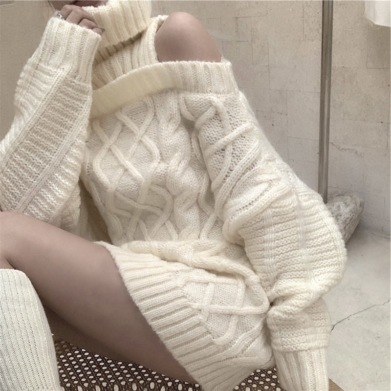 Sexy Off Shoulder Turtleneck Knitted Sweater