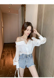 Sexy Elegant Off Shoulder Skew Collar Shirt