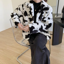 Retro Cow Pattern Stand Collar Winter Coat Jacket