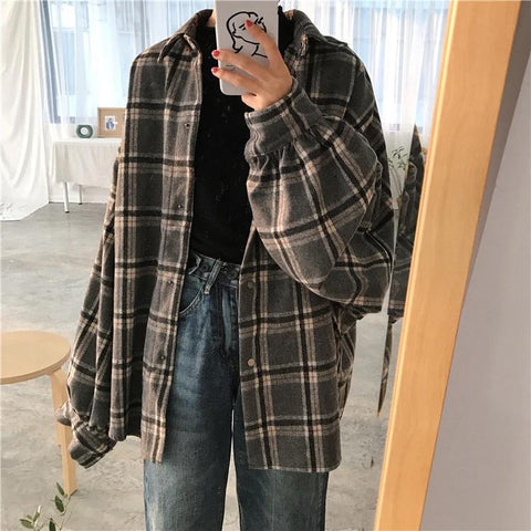 Vintage Plaid Woolen Style Shirt